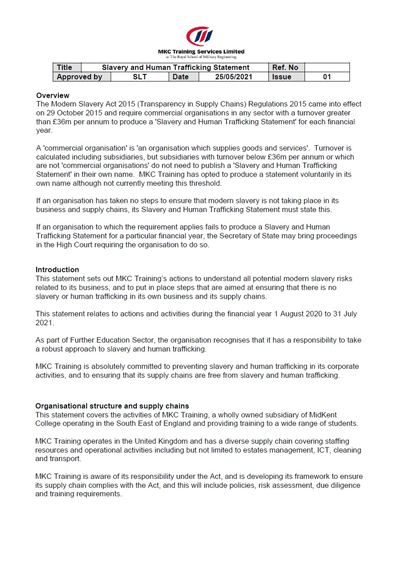 Modern Slavery and Human Trafficking Statement