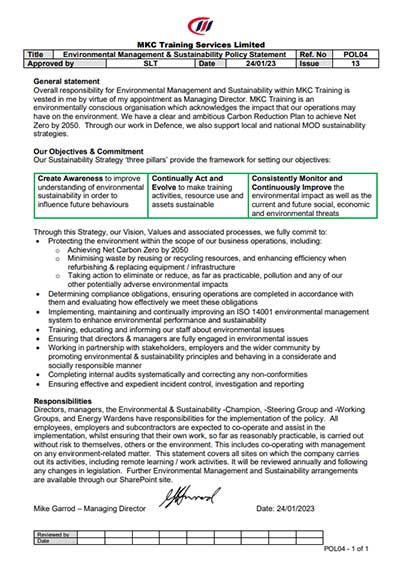 Environmental Management & Sustainability